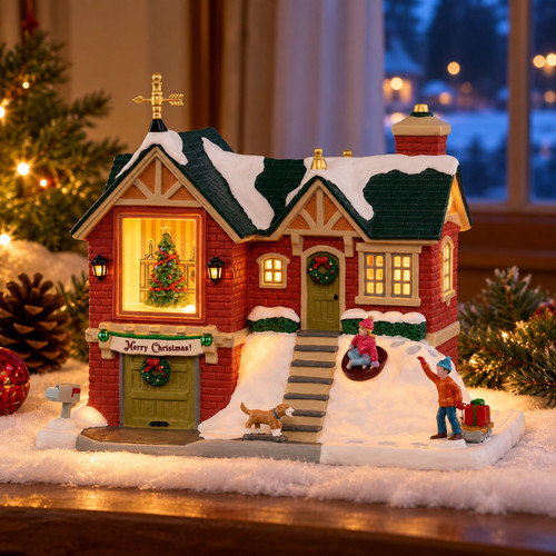 Lemax The Little Brick House – collectible Christmas village piece displayed in a cosy home