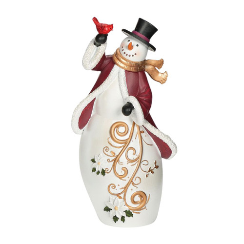 Snowman with Poinsettia Design - Holding Cardinal