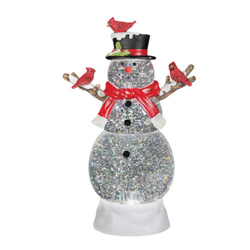 Lighted Snowman with Cardinals Swirling Shimmer