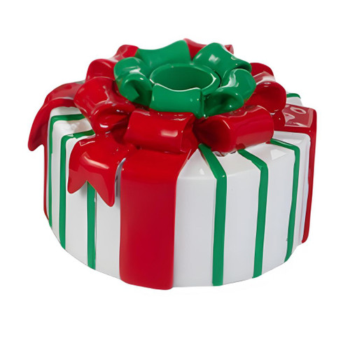 Present Candle Holder - White Wrapping with Red and Green Bow