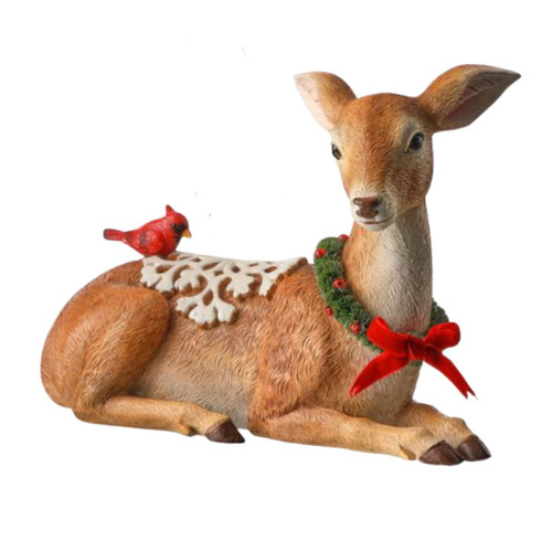 Deer with Cardinal and Snowflake Saddle - Sitting