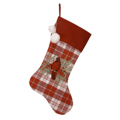 Plaid Cardinal & Holly Christmas Stocking