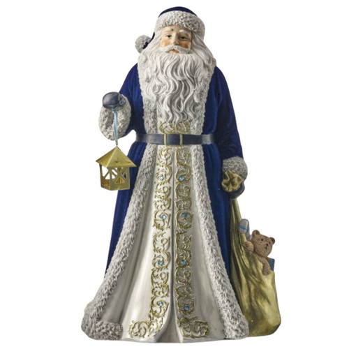 Santa with Brocade Robe & Lantern Figurine