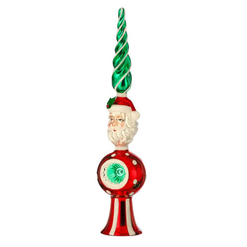 Glass Retro Santa Tree Top Finial - Red