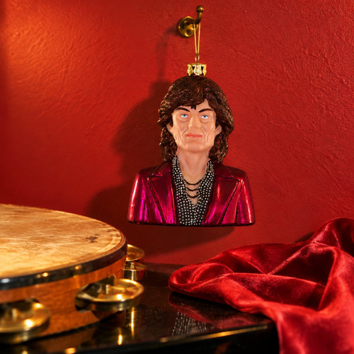 Cody Foster Mick Jagger Ornament – glass Christmas ornament styled in a fun, eclectic home scene