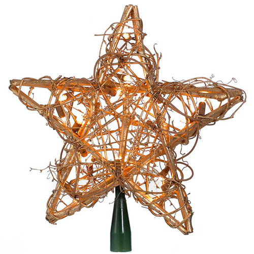 Gold Rattan Lighted Star Tree Topper