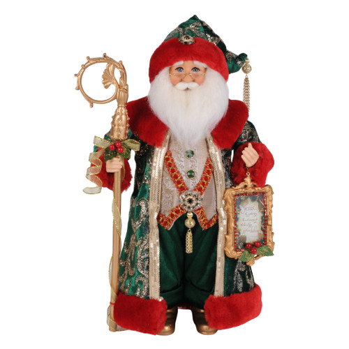 Karen Didion Evergreen and Crimson Santa Figurine