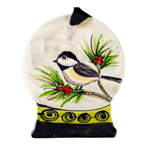 Nola Watkins Chickadee Snow Globe Hand Painted Ornament