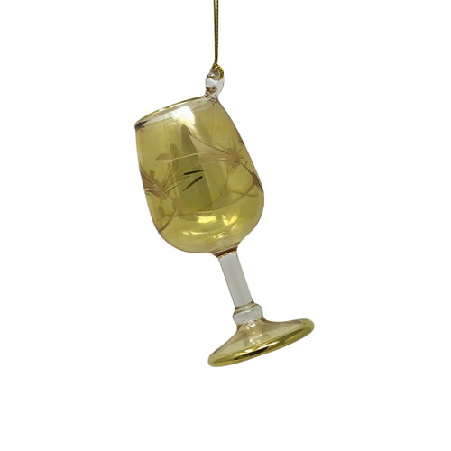 Egyptian Museum Glass Yellow Etched Wine Glass Ornament