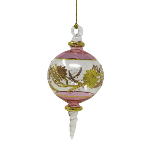 Egyptian Museum Pink Gold Etched Floral Ball Glass Ornament