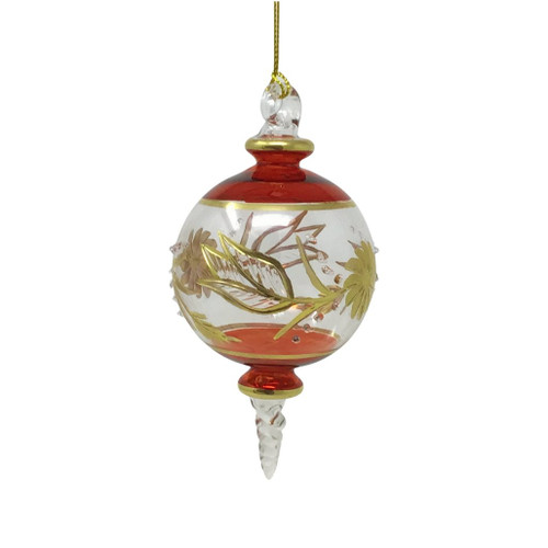 Egyptian Museum Red Gold Etched Floral Ball Glass Ornament