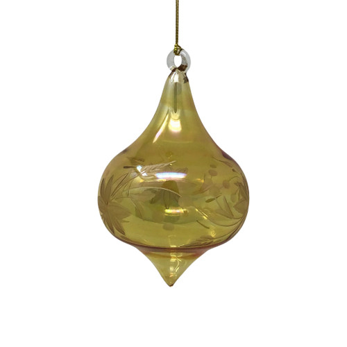 Egyptian Museum Yellow Floral Etched Onion Glass Ornament