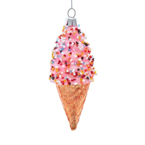 Glass Pink Ice Cream Cone Ornament