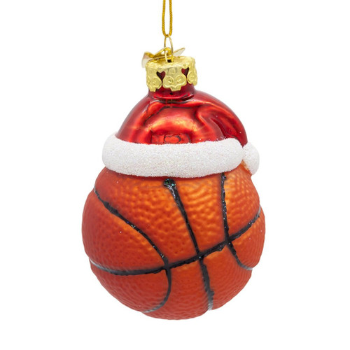 Noble Gems Glass Basketball with Santa Hat Ornament