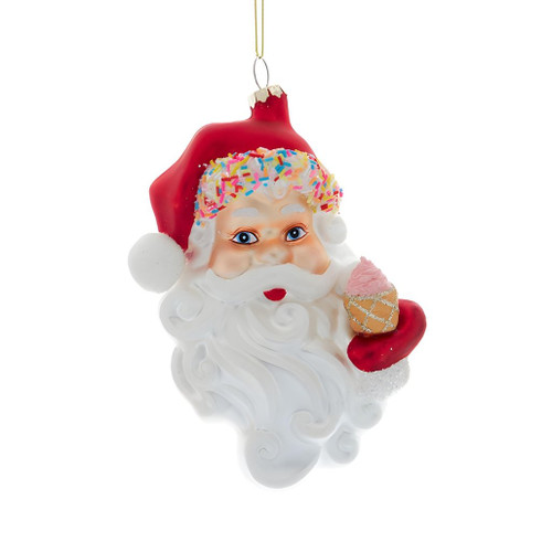 Santa Holding Pink Cupcake Ornament