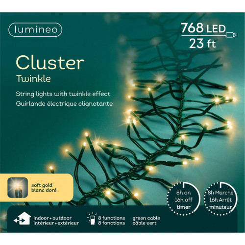 Lumineo 768 Soft Gold LED Cluster Lights, Green Wire