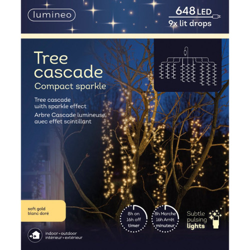 Lumineo 648 LED Soft Gold Tree Cascade Compact Sparkle Lights