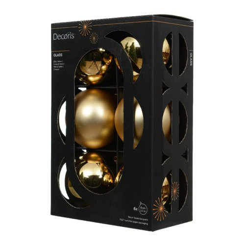 Gold Matte And Shiny Glass Ball Set of 6 Ornaments