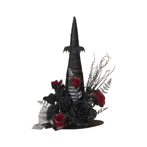 Halloween Witch Hat with Red Floral Accents