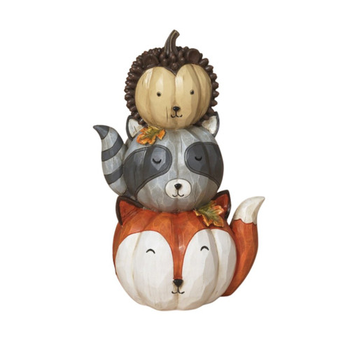 Resin Harvest Animals Stacked Pumpkin Figurine