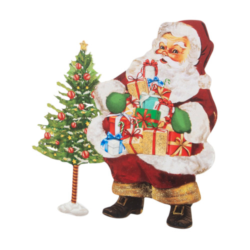 Holiday Vintage Santa With Tree Wooden Standing Sign