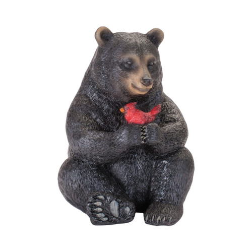 Sitting Resin Bear with Cardinal Figurine