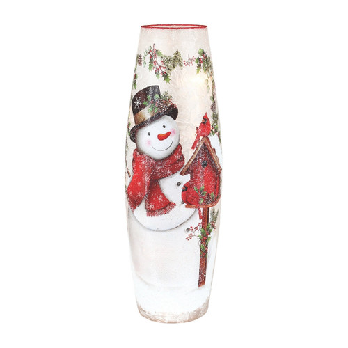 Stony Creek Frosted Happy Snowman Birdhouse Glass Lamp