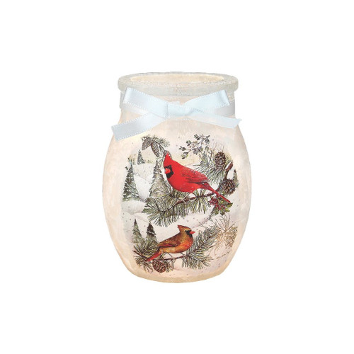 Stony Creek Frosted Winter Cardinals Glass Jar Lamp