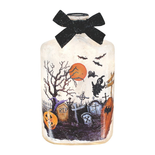 Stony Creek Frosted Spooky Season Graveyard Glass Bottle Lamp