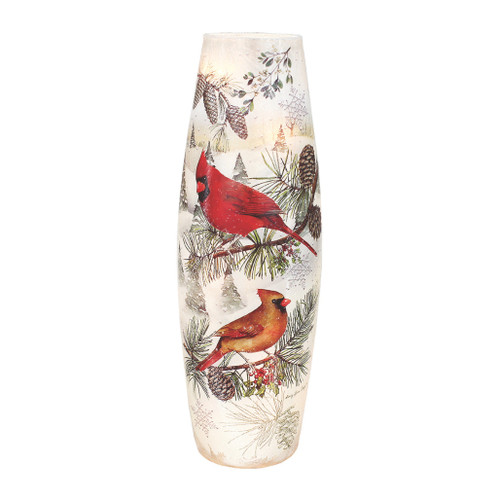 Stony Creek Large Winter Cardinals Frosted Glass Lamp