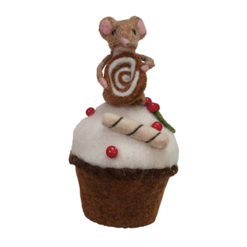 Wool Felt Mouse on Cake – Holding Lollipop | 6.25 Inch