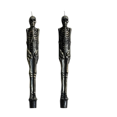 Unscented Black Skeleton Taper Candles – Set of 2 | 10 Inch Halloween Décor