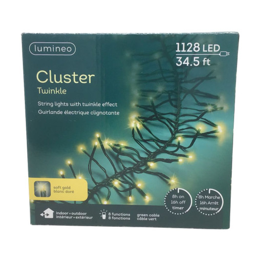 Lumineo 1128 Soft Gold LED Cluster Lights, Green Wire