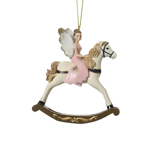 Rocking Horse with Fairy Ornament | Pink & Gold 4 Inch
