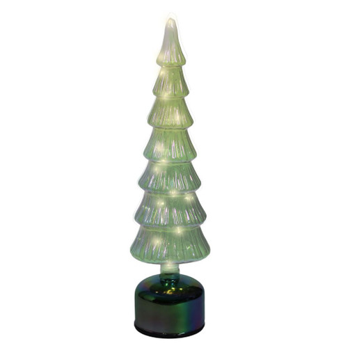 Lumineo LED Rotating Glass Christmas Tree – Green | Battery Operated 15 Inch