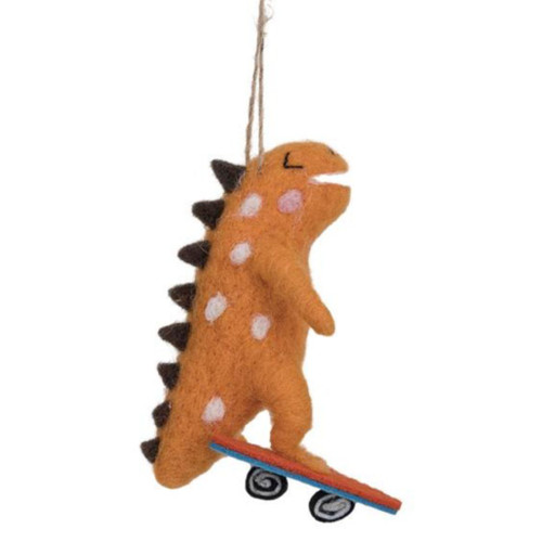 Wool Felt Dinosaur Ornament – Orange Dino | 4 inch