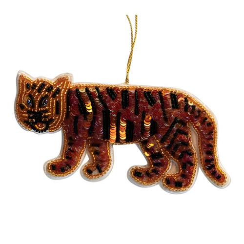 Beaded Fabric Safari Animal Ornament - Tiger | 3 Inch