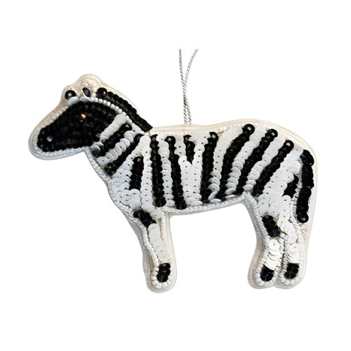 Beaded Fabric Safari Animal Ornament - Zebra | 3 Inch