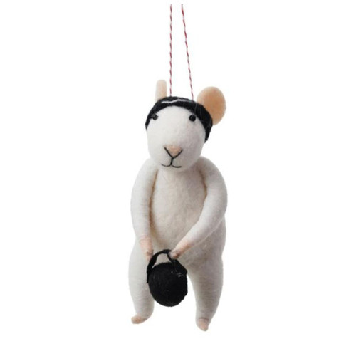 Wool Felt Workout Mouse Ornament with Kettlebell | 3-Inch