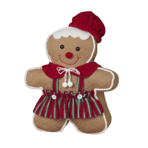 Holiday Gingerbread Man Cushion with Red Hat | 18 Inch