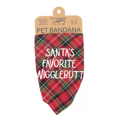 Reversible Small Pet Bandana – Wigglebutt/Naughty List | 16x16 Inch