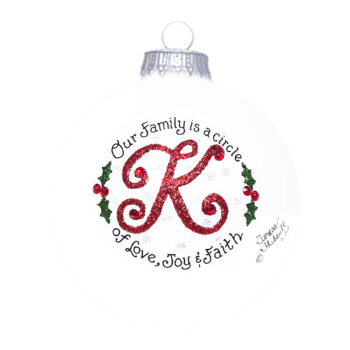 Heart Gifts by Teresa Monogram “K” Glass Ornament | 3.5"