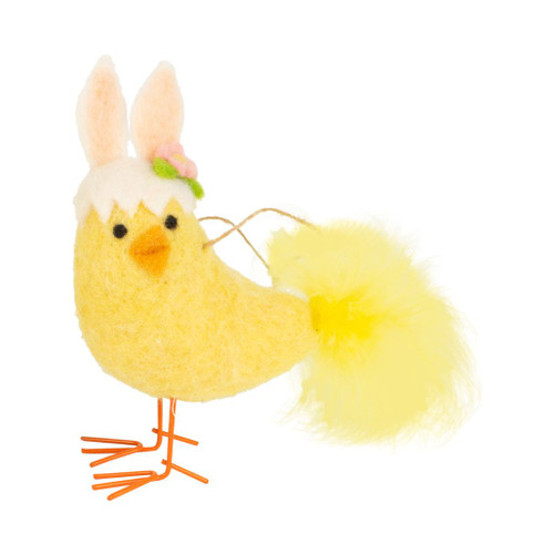Felt Fluffy Chick with Bunny Ears Ornament | 6 inch