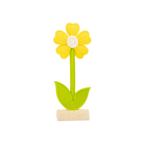 Small Yellow Felt Daisy Figurine on Wood Base | 12 inch