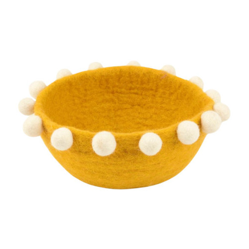 Yellow Felt Basket with Natural Ball Rim | 6 inch