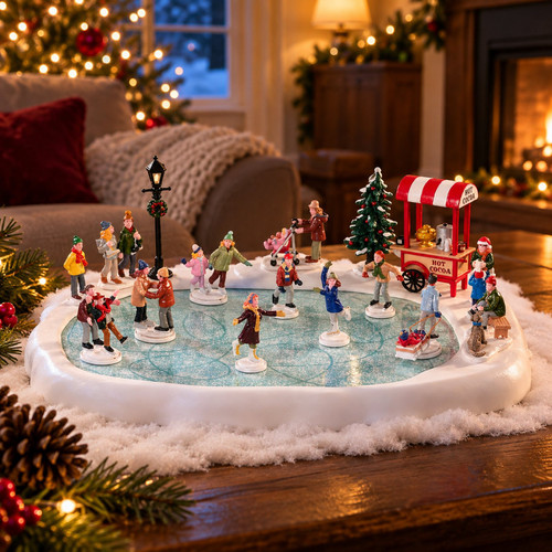Lemax Village Skating Pond with Sound – collectible Christmas village piece displayed in a cosy home