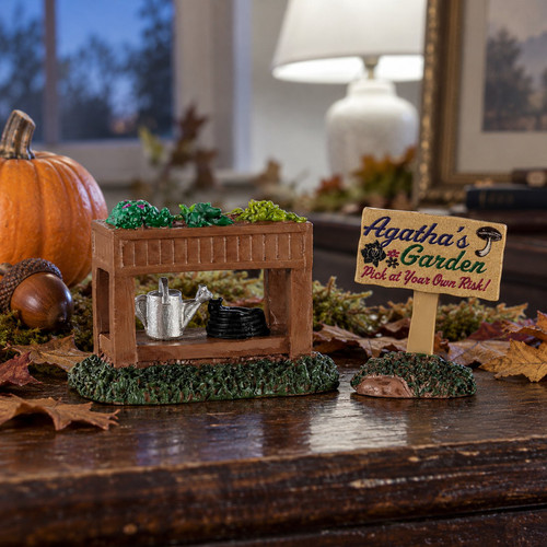 Lemax Spooky Town Agatha’s Garden – collectible Halloween village piece displayed in a cosy home