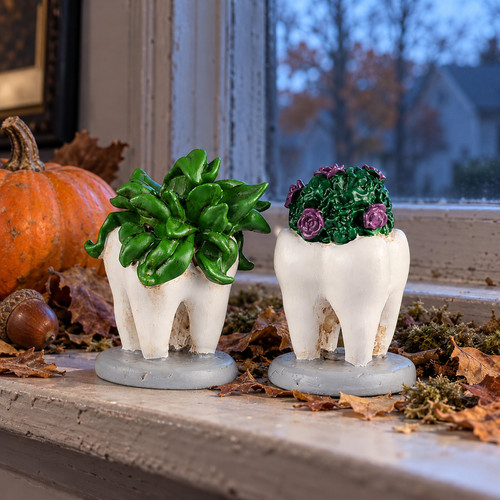 Lemax Spooky Town Tooth Plants – collectible Halloween village piece displayed in a cosy home