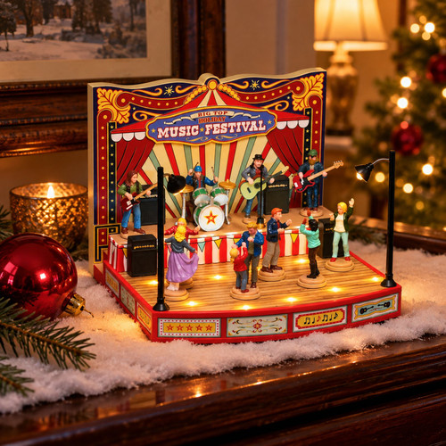 Lemax Carnival Big Top Holiday Music Festival – collectible Christmas village piece displayed in a cosy home