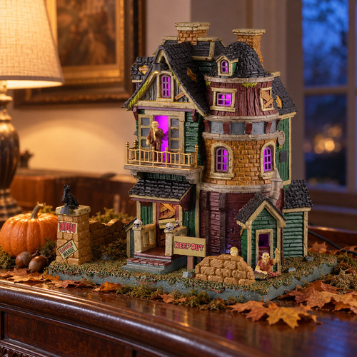 Lemax Spooky Town Undead Manor – collectible Halloween village piece displayed in a cosy home